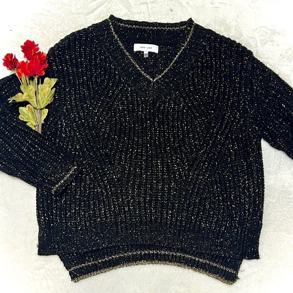 John + Jenn Black & Gold Metallic Chunky Knit Sweater - Small - Picture 1 of 12